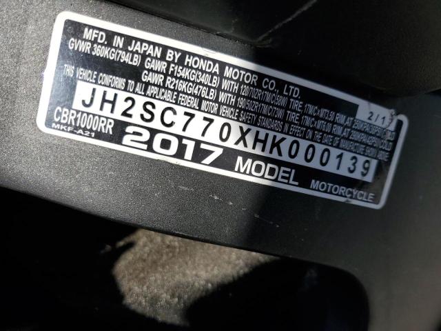 2017 HONDA CBR1000 RR JH2SC770XHK000139