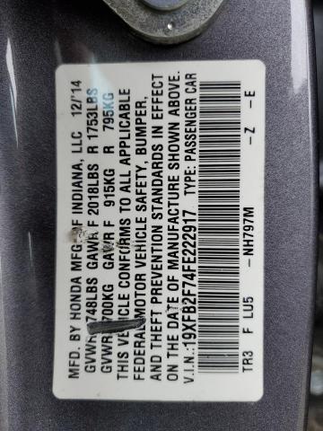2015 HONDA CIVIC SE 19XFB2F74FE222917