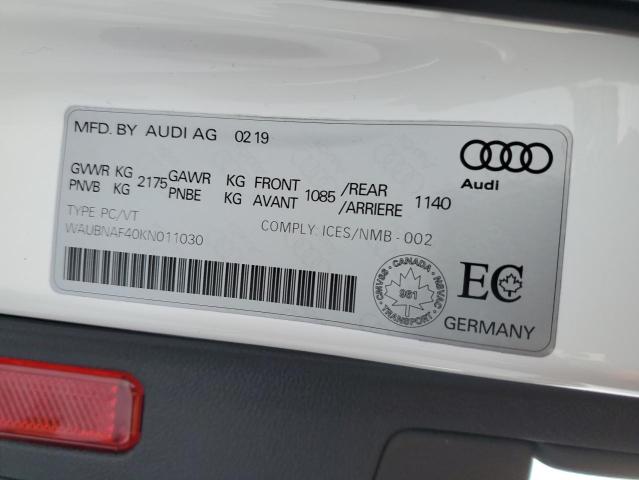 2019 AUDI A4 PROGRES WAUBNAF40KN011030