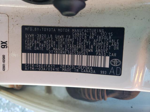 2016 TOYOTA COROLLA L 2T1BURHE1GC530561