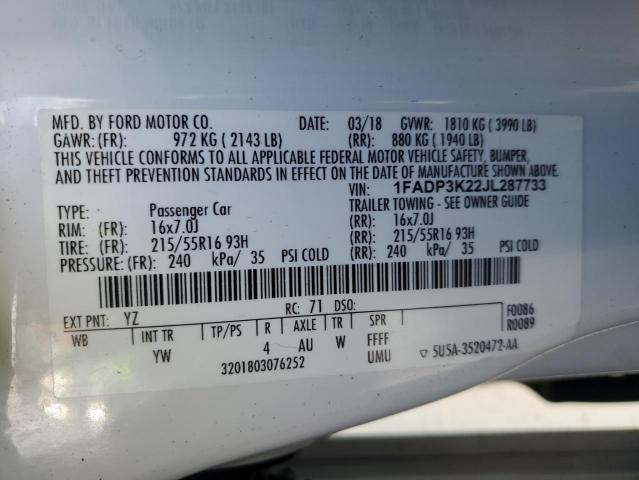 2018 FORD FOCUS SE 1FADP3K22JL287733