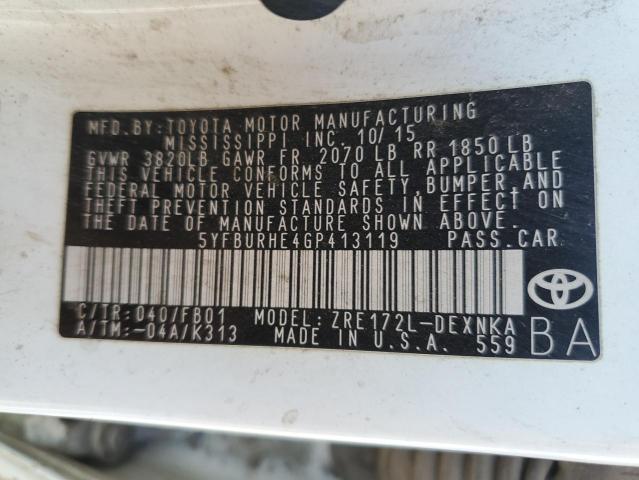 2016 TOYOTA COROLLA 5YFBURHE4GP413119