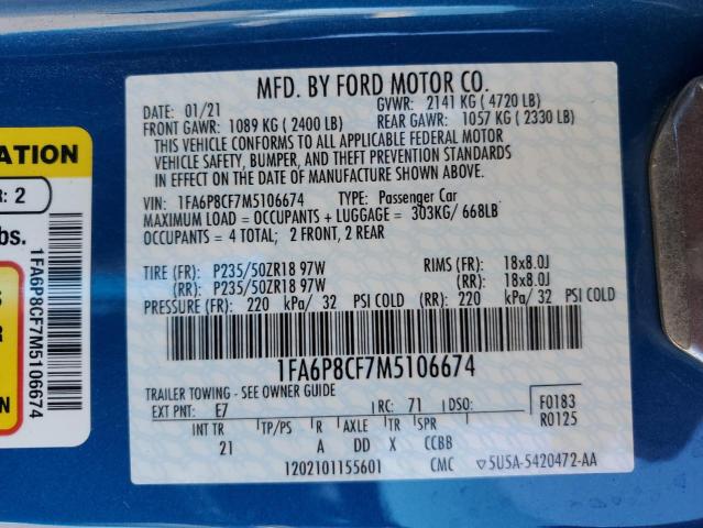 2021 FORD MUSTANG GT - 1FA6P8CF7M5106674