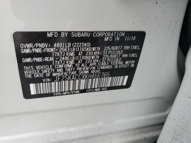 2019 SUBARU FORESTER JF2SKACCXKH466765