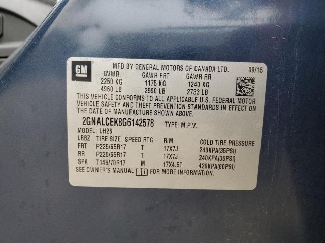 2016 CHEVROLET EQUINOX LT 2GNALCEK8G6142578