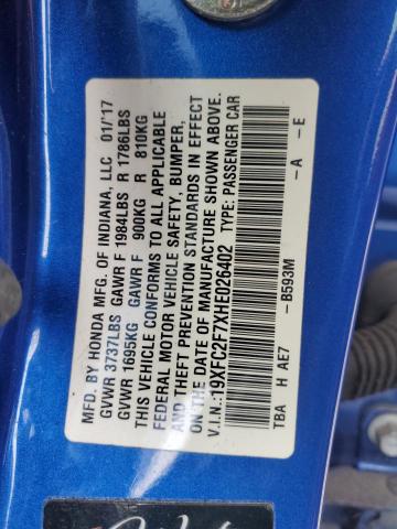 2017 HONDA CIVIC EX 19XFC2F7XHE026402