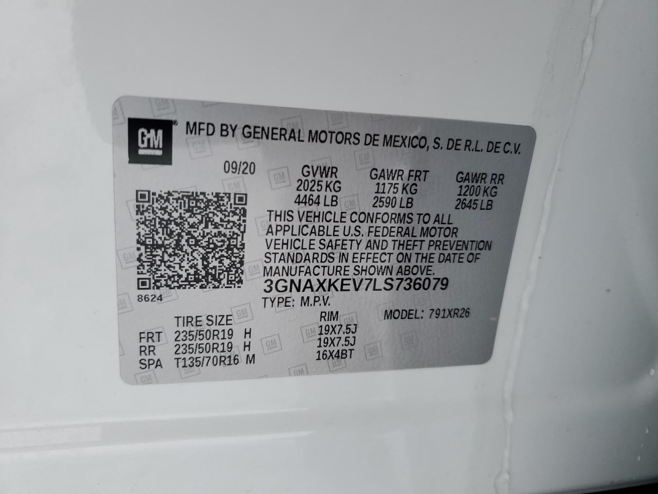 Lot #3050508085 2020 CHEVROLET EQUINOX LT