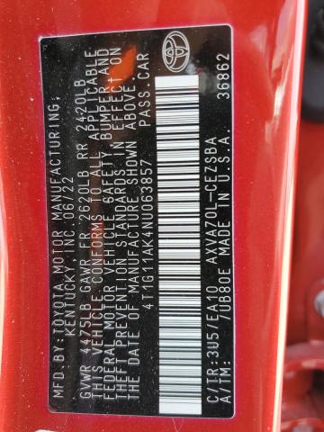 2022 TOYOTA CAMRY SE 4T1G11AK4NU063857