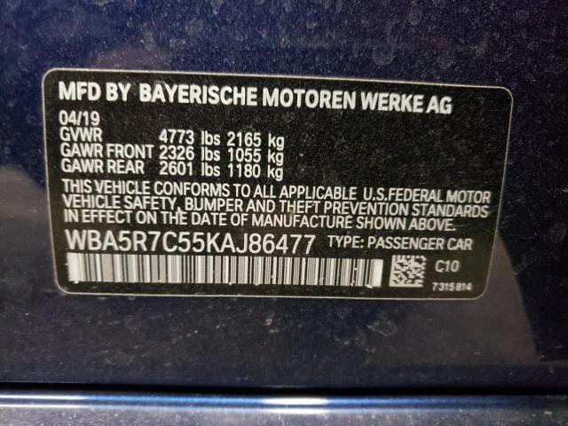 2019 BMW 3 SERIES WBA5R7C55KAJ86477