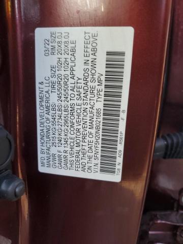 2022 HONDA PILOT SE 5FNYF5H20NB021685