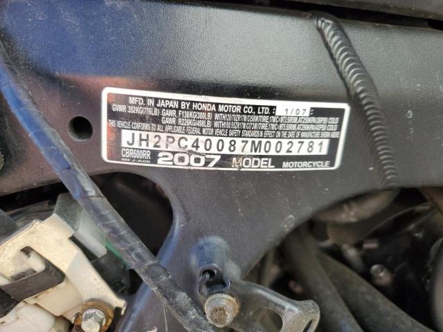 2007 HONDA CBR600 RR JH2PC40087M002781