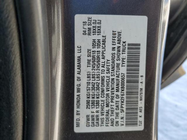 2019 HONDA RIDGELINE - 5FPYK2F67KB000657