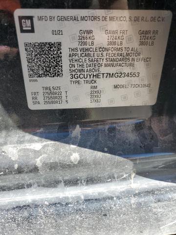 2021 CHEVROLET SILVERADO - 3GCUYHET7MG234553