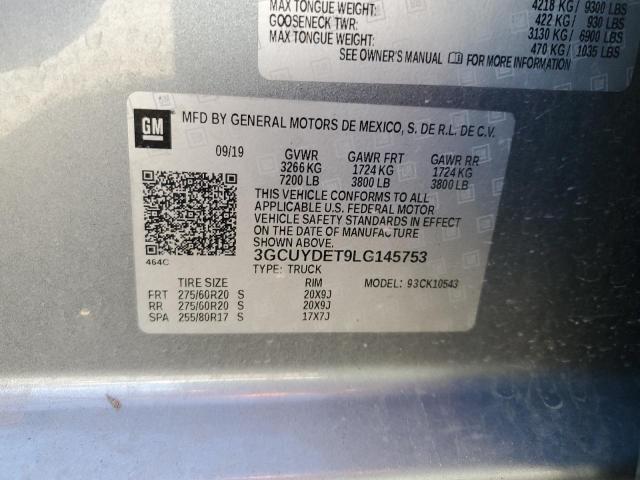 2020 CHEVROLET SILVERADO - 3GCUYDET9LG145753