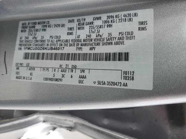 2019 FORD ESCAPE SE - 1FMCU0GD8KUB46017