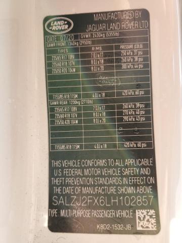 2020 LAND ROVER RANGE ROVE SALZJ2FX6LH102857