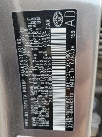 2019 TOYOTA COROLLA L 2T1BURHE8KC191628