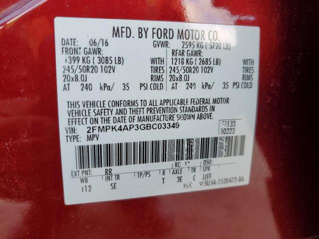 2016 FORD EDGE SPORT - 2FMPK4AP3GBC03349