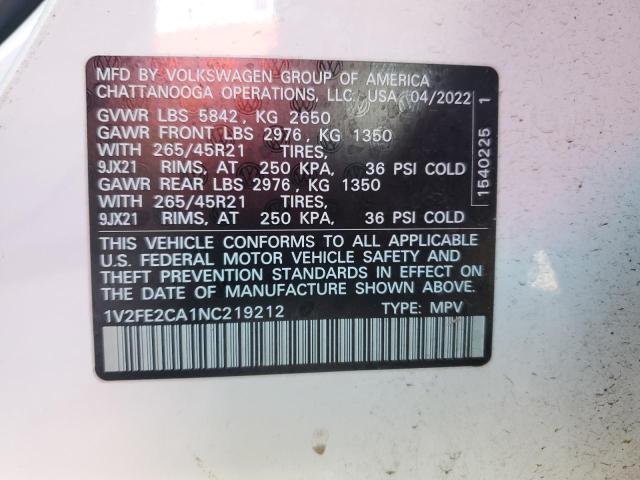 2022 VOLKSWAGEN ATLAS CROS - 1V2FE2CA1NC219212
