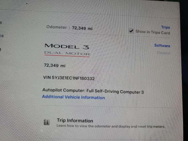 2022 TESLA MODEL 3 - 5YJ3E1EC1NF180332