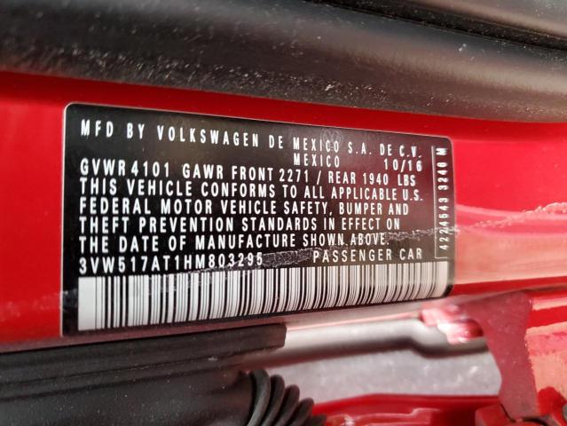 2017 VOLKSWAGEN BEETLE S/S 3VW517AT1HM803295