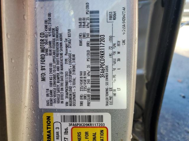 2019 FORD FUSION SEL - 3FA6P0CD9KR117203