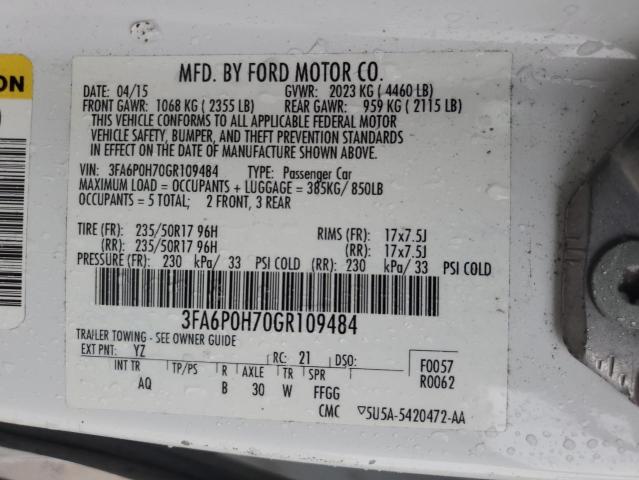 2016 FORD FUSION SE - 3FA6P0H70GR109484