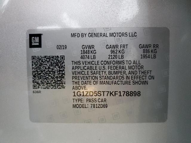 2019 CHEVROLET MALIBU LT 1G1ZD5ST7KF178898
