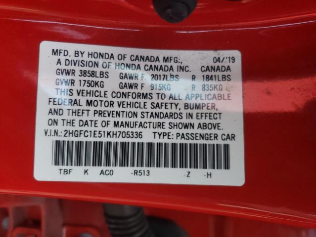 2019 HONDA CIVIC SI - 2HGFC1E51KH705336