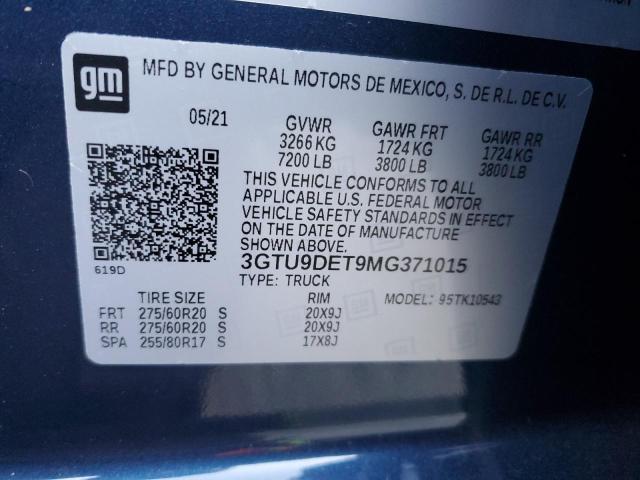 2021 GMC SIERRA K15 - 3GTU9DET9MG371015