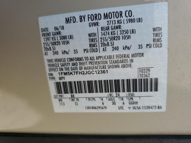 2018 FORD EXPLORER L 1FM5K7FH2JGC12361