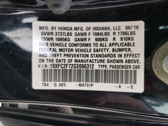2016 HONDA CIVIC 19XFC2F72GE066312