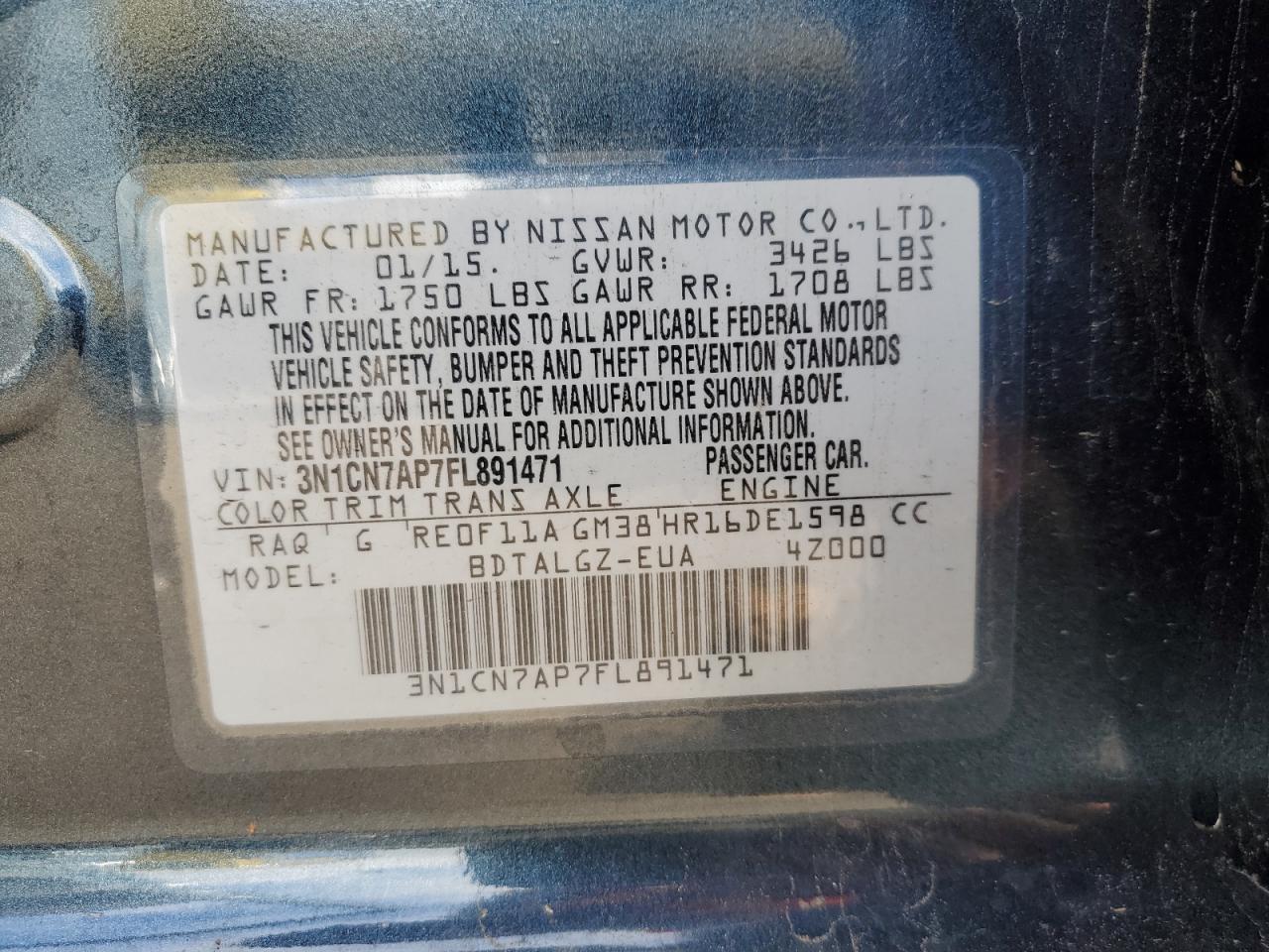 Lot #3048394763 2015 NISSAN VERSA S