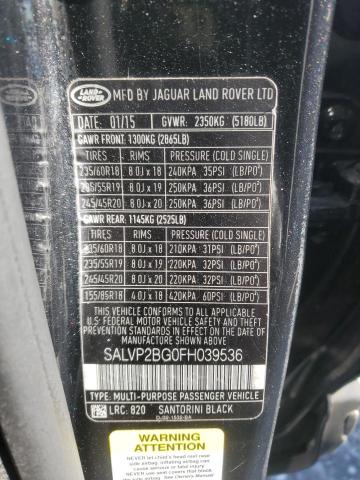 2015 LAND ROVER RANGE ROVE - SALVP2BG0FH039536