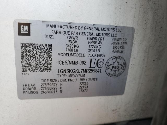 2021 CHEVROLET SUBURBAN K - 1GNSKGKL7MR259841
