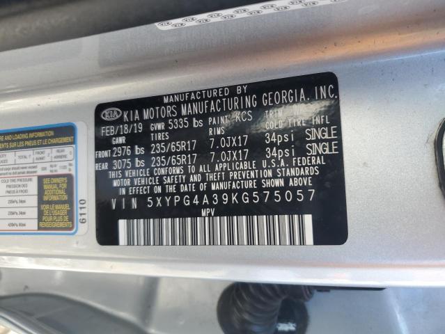 2019 KIA SORENTO L 5XYPG4A39KG575057