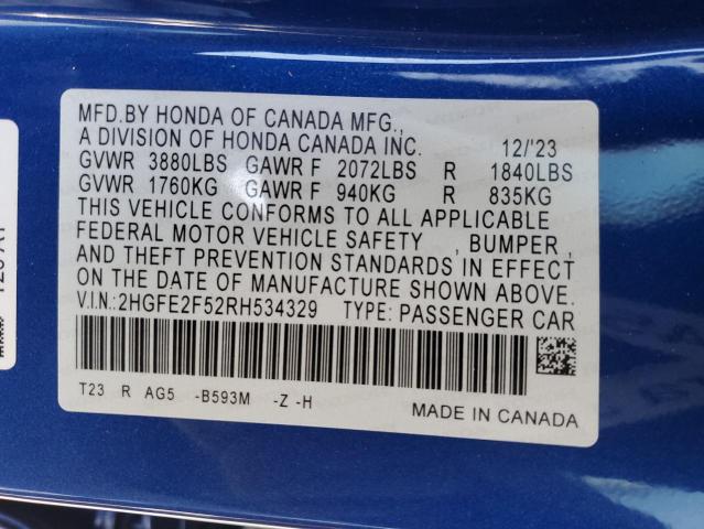 2024 HONDA CIVIC SPOR - 2HGFE2F52RH534329