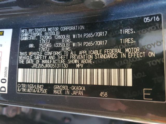 2016 TOYOTA 4RUNNER JTEZU5JRXG5131130