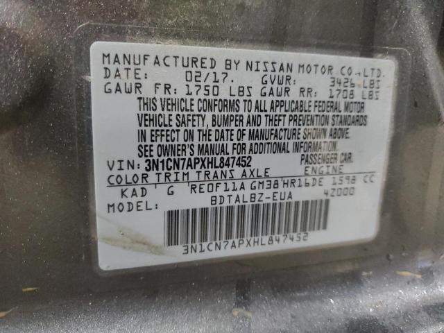 2017 NISSAN VERSA S 3N1CN7APXHL847452