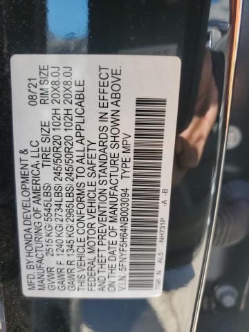 2022 HONDA PILOT TOUR - 5FNYF5H64NB003094