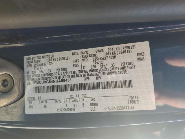 2022 FORD ESCAPE SE 1FMCU9G64NUA98431