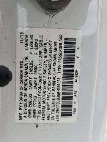 2019 HONDA CIVIC EX 2HGFC3B36KH351067