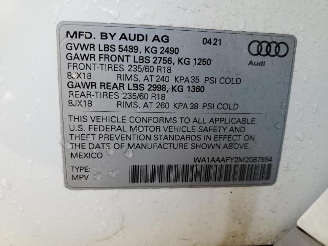 2021 AUDI Q5 PREMIUM - WA1AAAFY2M2087554