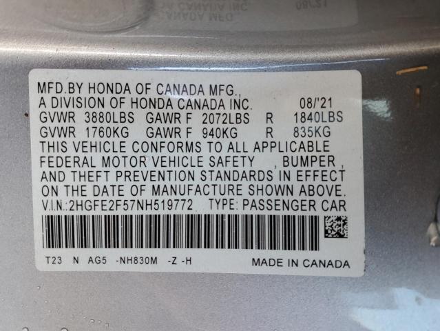 2022 HONDA CIVIC SPOR - 2HGFE2F57NH519772
