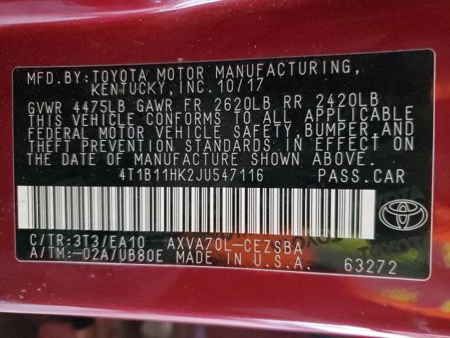 2018 TOYOTA CAMRY L - 4T1B11HK2JU547116