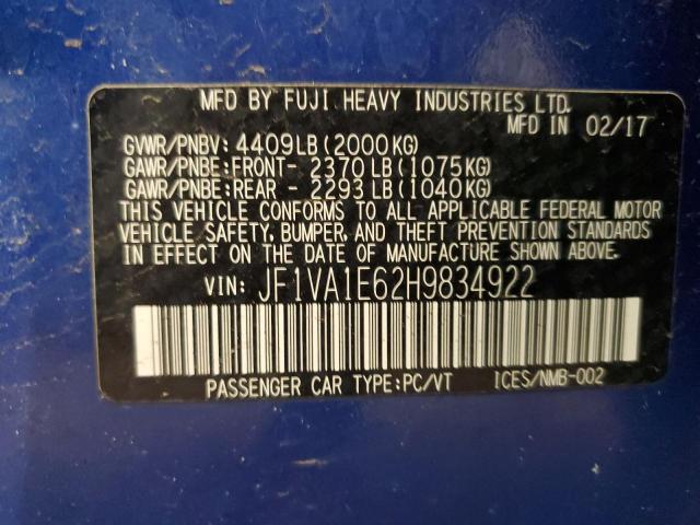 2017 SUBARU WRX PREMIU - JF1VA1E62H9834922