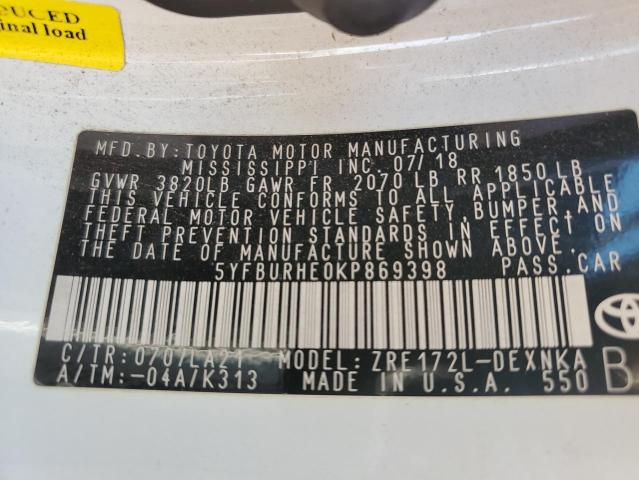 2019 TOYOTA COROLLA L - 5YFBURHE0KP869398