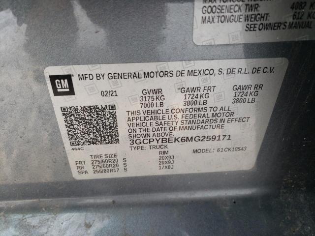 2021 CHEVROLET SILVERADO 3GCPYBEK6MG259171