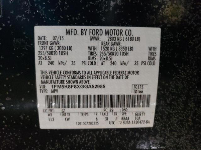 2016 FORD EXPLORER L - 1FM5K8F8XGGA52955