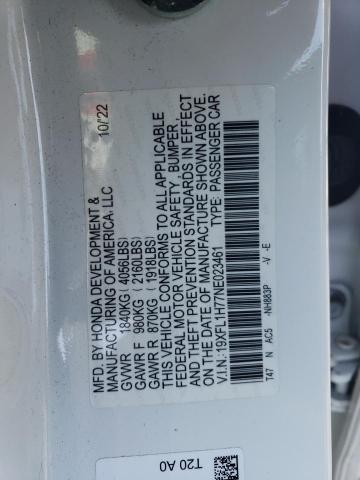 2022 HONDA CIVIC EXL 19XFL1H77NE023461